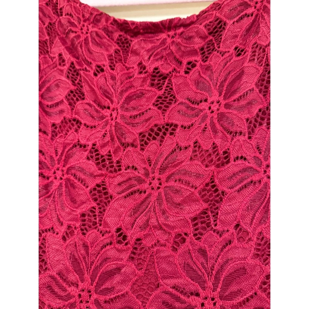 Burgundy Floral Lace Fit and Flare Mini Dress XS 3/4 Sleeve Red.Made in Poland - Picture 3 of 14